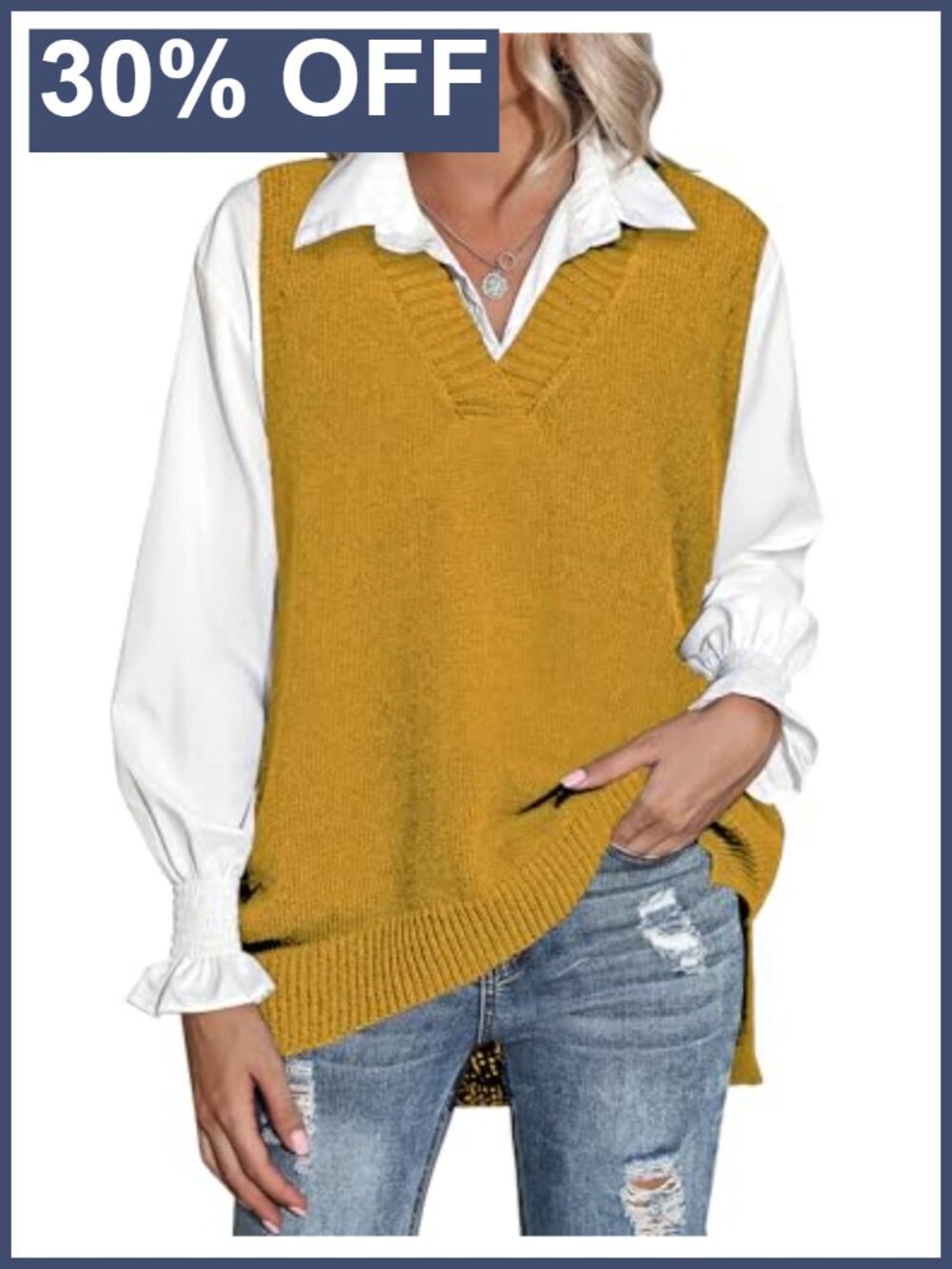 Zeagoo Sleeveless V Neck Oversized Knit Sweater Vest Pullover Top